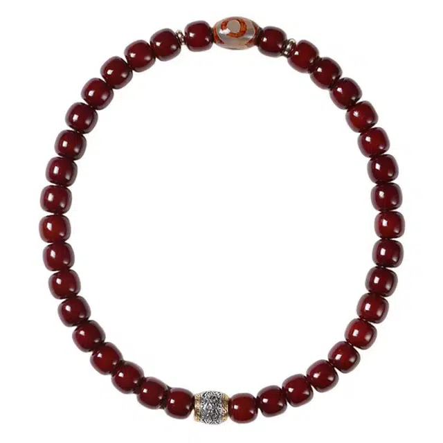 【招财纳福 平安顺遂】 得笙陌 国潮好运珠子干磨籽老型桶珠藏红色供 菩提根 手串 男女同款情侣款