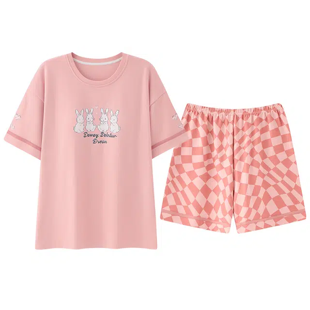 睦隆世家 带胸垫短袖短裤舒适可外穿睡衣套装 女款