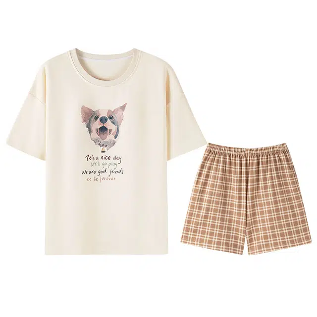 向薇 简约亲肤透气圆领舒适可外穿家居服睡衣套装 女款