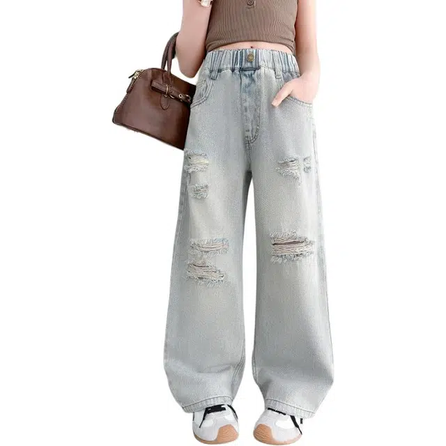 雅鹿牛仔裤 气质个性洋气 浅蓝色 儿童款