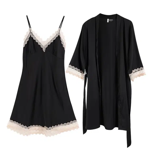 棉购 吊带性感睡裙睡袍居家冰丝夏季睡衣套装 女款