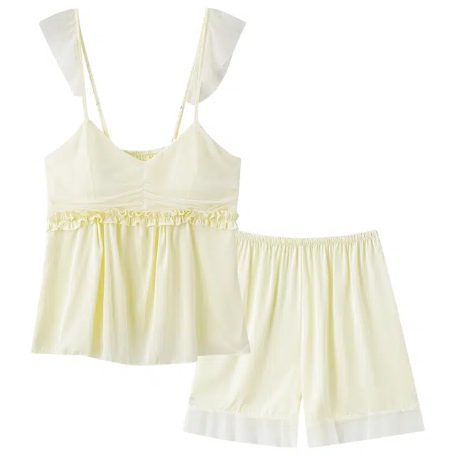 俏佳人 性感蕾丝带胸垫无袖吊带凉感透气亲肤纯色家居服睡衣套装 女款