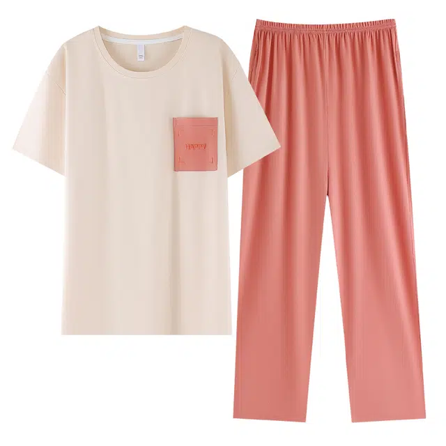 睦隆世家 短袖长裤带胸垫莫代尔薄款可外穿睡衣套装 女款