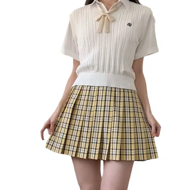 柏黛妃 格子舒适学院风百褶裙休闲短裙 女款