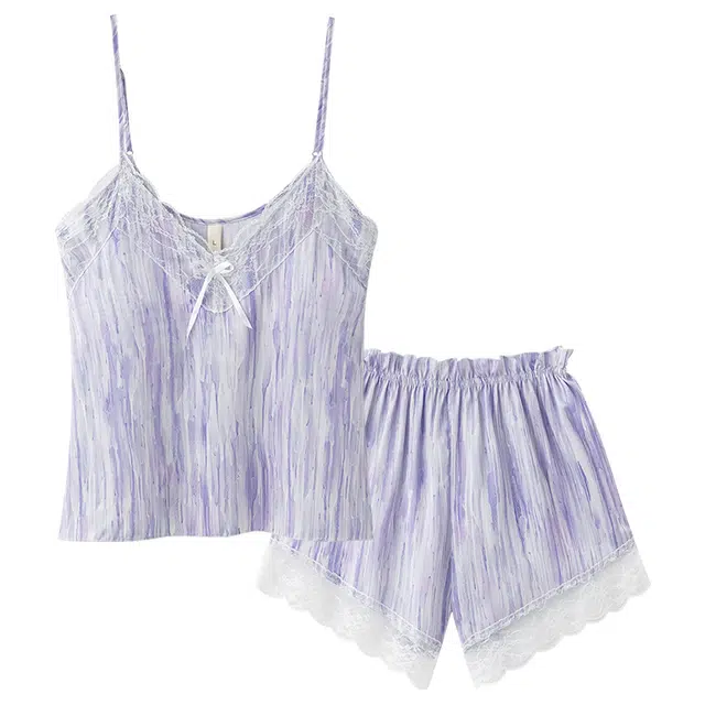 俏佳人 性感蕾丝带胸垫吊带凉感透气亲肤家居服睡衣套装 女款