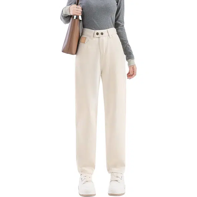 法文箱子 小个子纯棉纯色直筒复古风休闲哈伦小脚牛仔裤 女款