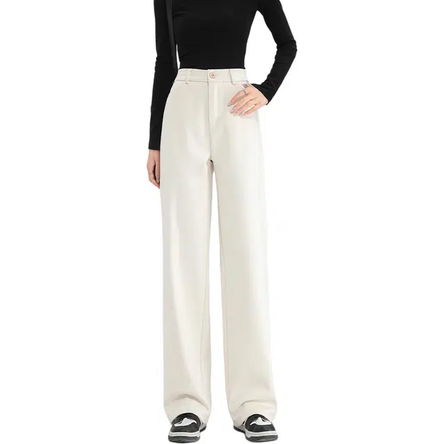 法文箱子 简约通勤百搭纯色直筒高腰长裤休闲裤 女款