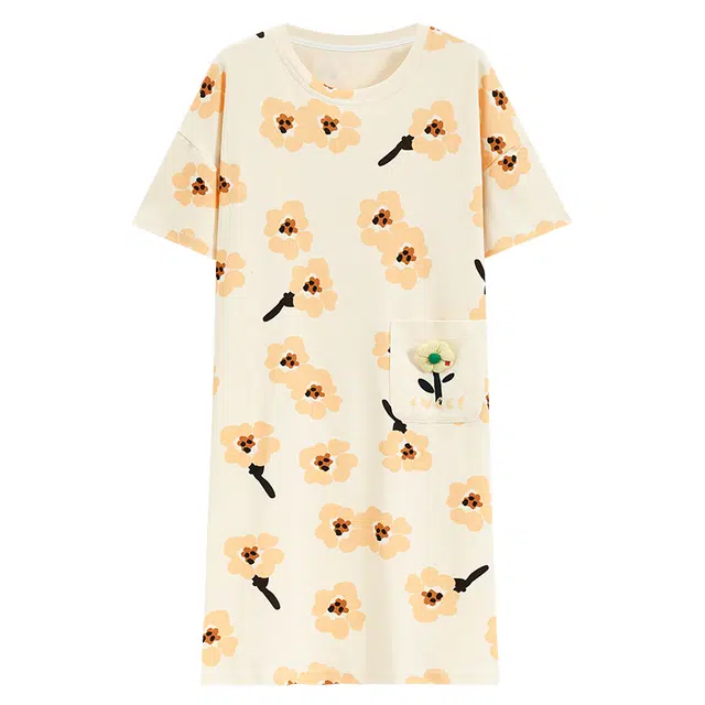 睦隆世家 字母口袋圆领套头休闲短袖睡裙 女款