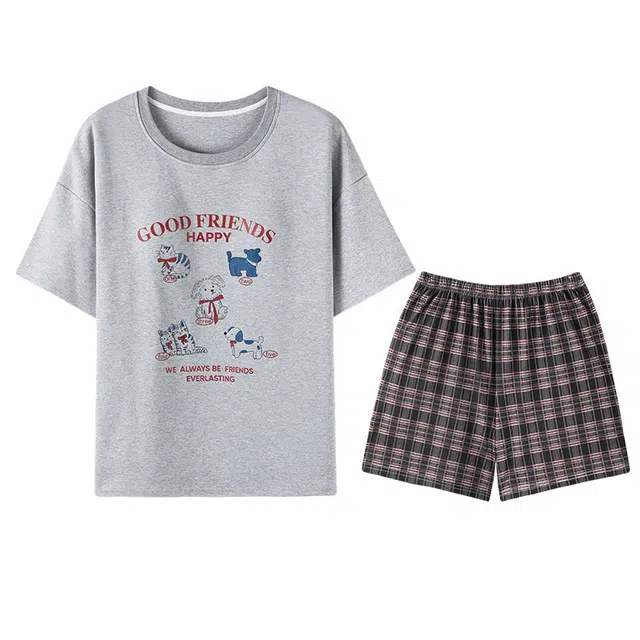 向薇 凉感简约休闲短袖可外穿家居服睡衣套装 女款