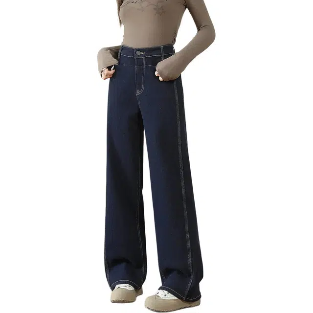 法文箱子 百搭直筒裤纯色宽松高腰长裤牛仔裤 女款