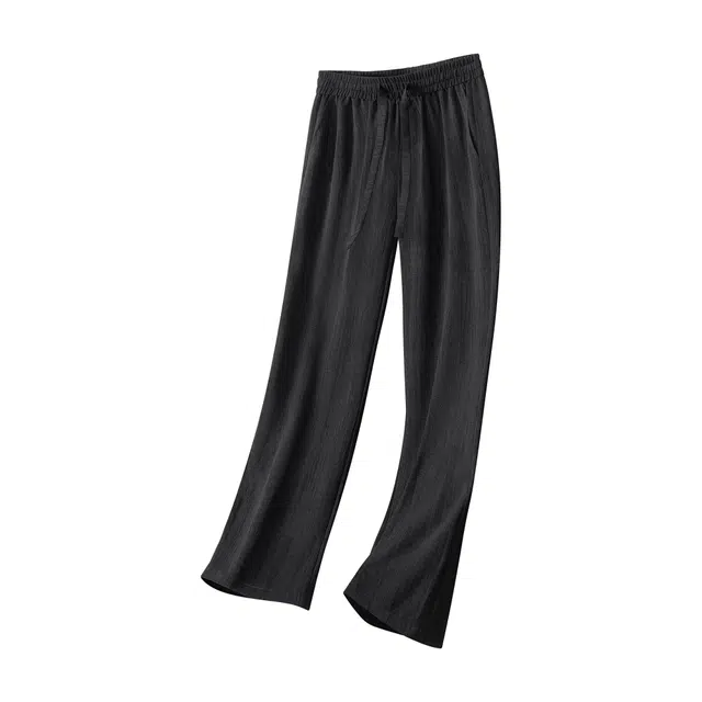 哲源 美式复古亚麻透气宽松山本裤纯色百搭透气吸汗速干松紧腰绳垂感直筒拖地针织运动休闲裤 男女同款