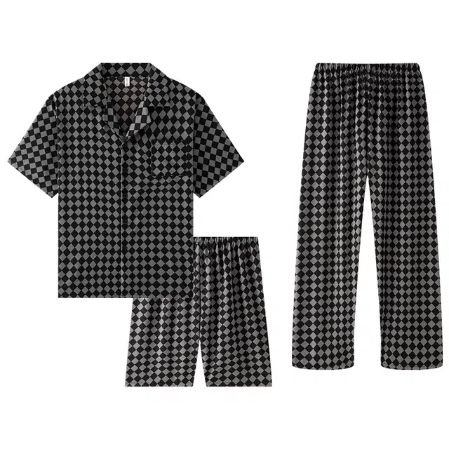 好福份 简约舒适休闲格子印花家居服睡衣套装 男款