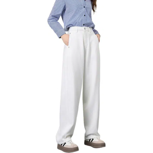 法文箱子 设计感宽松休闲纯色阔腿裤高腰长裤牛仔裤 女款