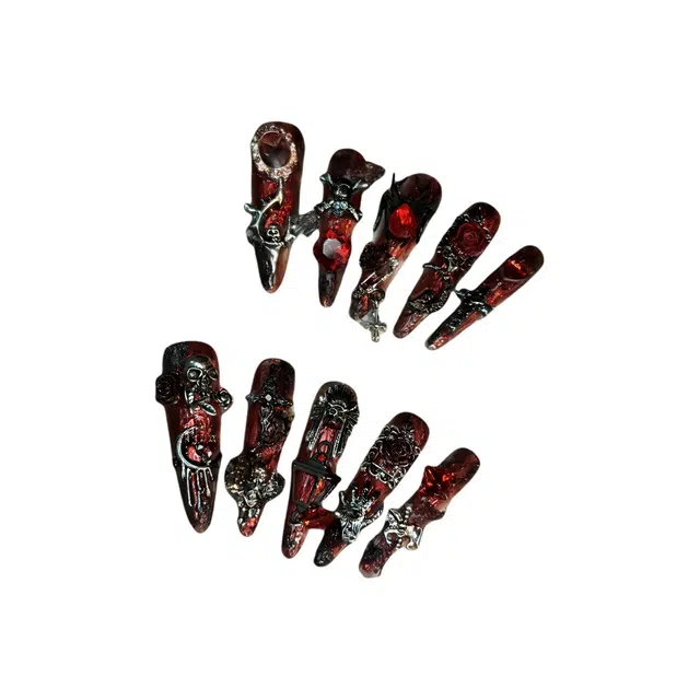 计轩 高级超重工暗黑个性小众风格  穿戴甲 长款黑晕染 纯欲