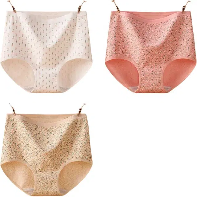 北极绒 甜美舒适清新植物花卉简约自然三角裤中高腰内衣裤套装 女款