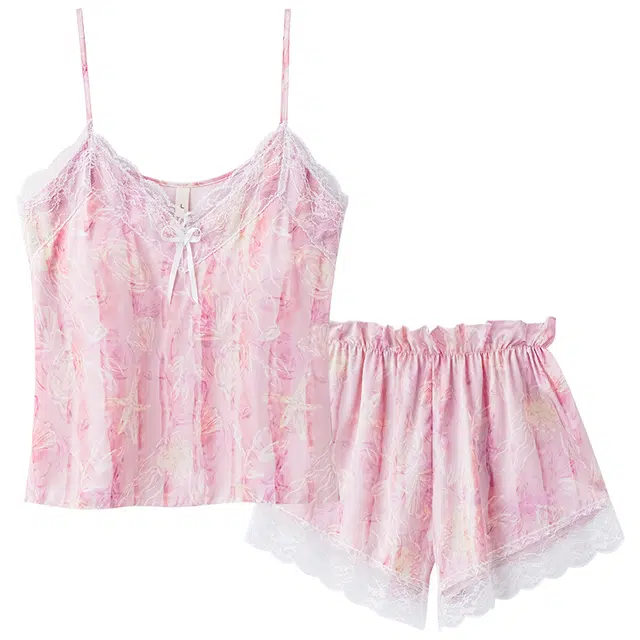 俏佳人 带胸垫性感吊带花卉蕾丝凉感透气亲肤家居服睡衣套装 女款