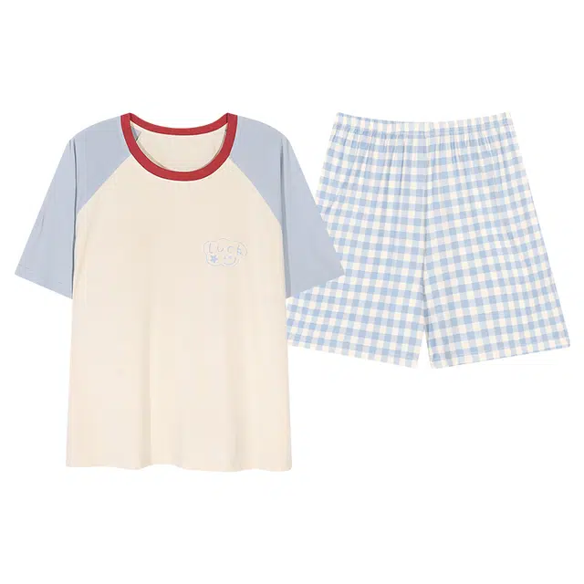 好福份 带胸垫舒适亲肤透气可爱短袖三分裤夏季睡衣套装 女款