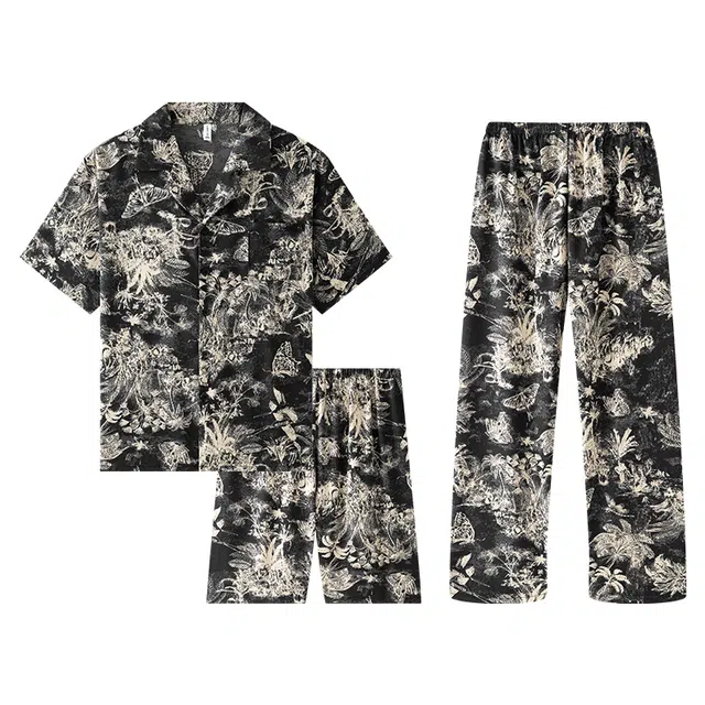 好福份 舒适时尚透气复古花色睡衣套装 男款