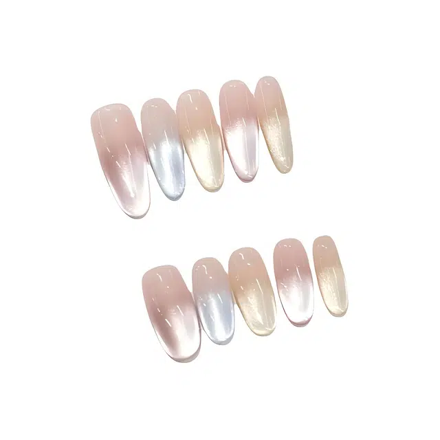 计轩 多巴胺糖果彩虹手工  穿戴甲 长款马卡龙色渐变 猫眼