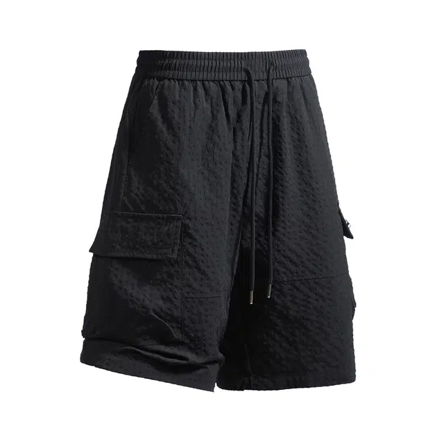 敦煌博物馆 学院风简约纯色泡泡格肌理感亲肤舒适美式跑步篮球五分裤直筒宽松百搭运动休闲短裤 男女同款