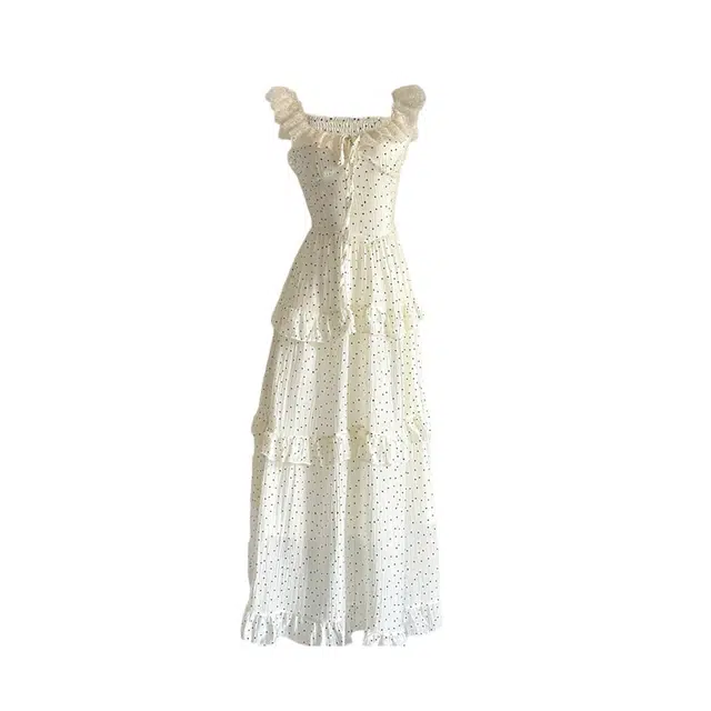 敲模女孩 法式慵懒风气质高级感度假风波点大裙摆茶歇公主裙吊带连衣裙 女款