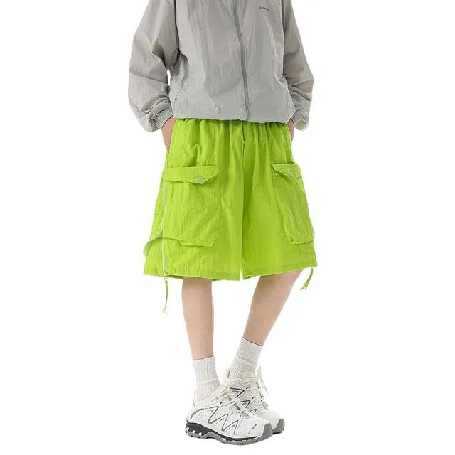 加荣 薄款宽松直筒阔腿裤多巴胺时尚轻松简约工装短裤 男女同款