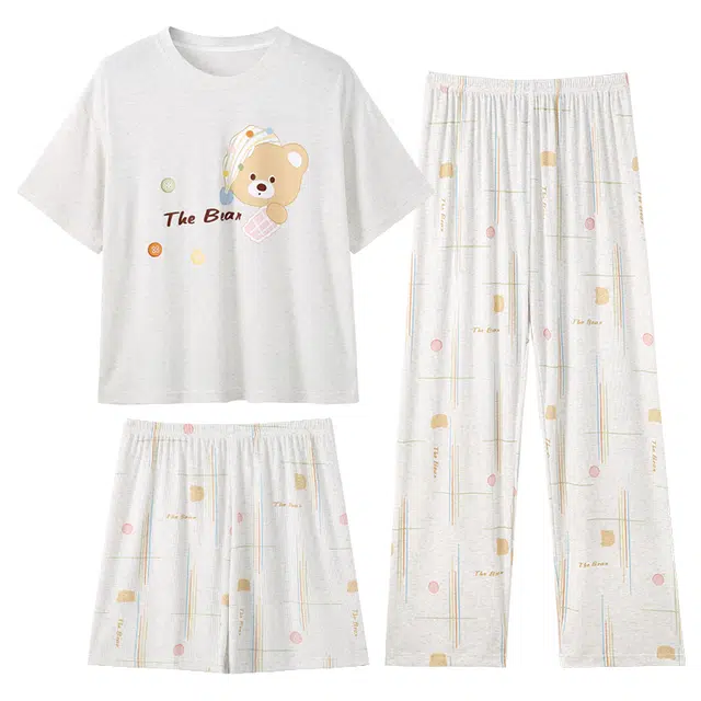 俏韵 夏季萌新系列 圆领卡通可爱甜美舒适家居服可外穿短袖长裤睡衣套装 女款