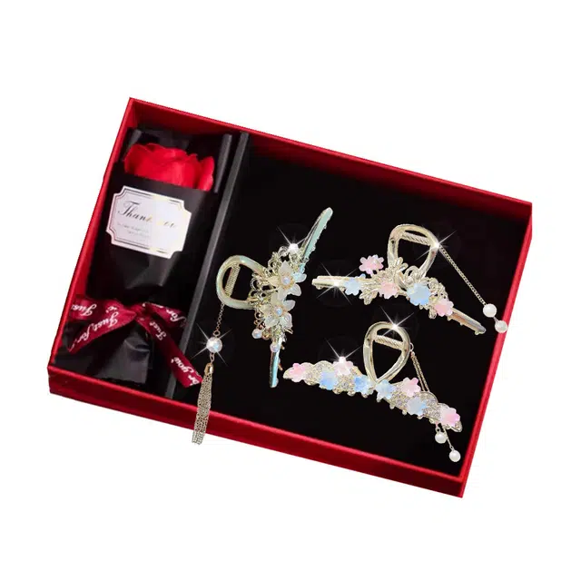 缔晶 森系浪漫甜美樱花鲨鱼夹套装 优雅气质时尚春夏通勤配饰发饰 合金 发夹 女款