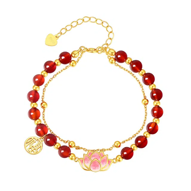 童画 福运莲莲 新中式国潮福牌平安喜乐 轻奢小众显气质 简约百搭#好运 玛瑙 手链 女款