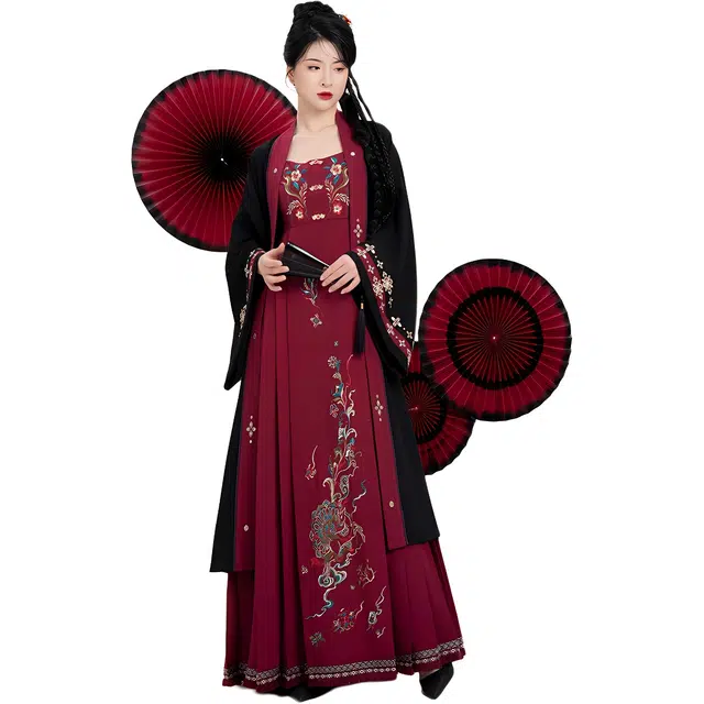 织造司 嫣兰 原创新中式国风对襟褙子外套刺绣改良吊带连衣马面裙汉服 女款