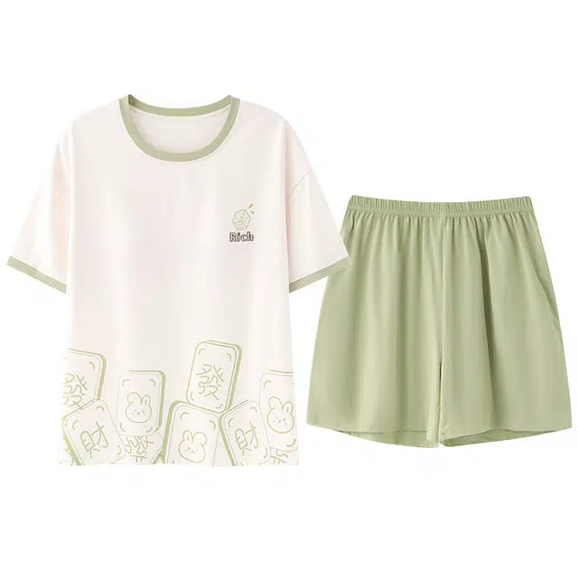 睦隆世家 带胸垫短袖短裤薄款可外穿家居服睡衣套装 女款