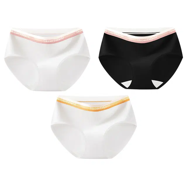 二三二三 轻薄透气亲肤柔软舒适不卡档不夹臀三角裤防勒不卷边高弹中腰短裤撞色字母时尚运动少女百搭潮流内裤 女款 组合装