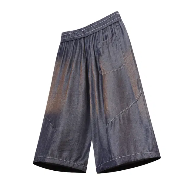 吾皇猫 美式高街复古明线装饰休闲直筒宽松过膝七分牛仔短裤 男女同款