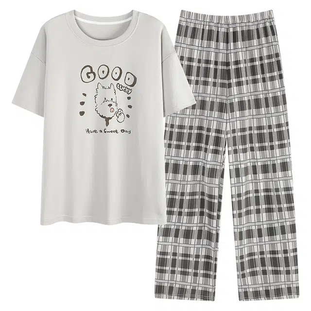 睦隆世家 纯棉短袖长裤可外穿家居服睡衣套装 男款