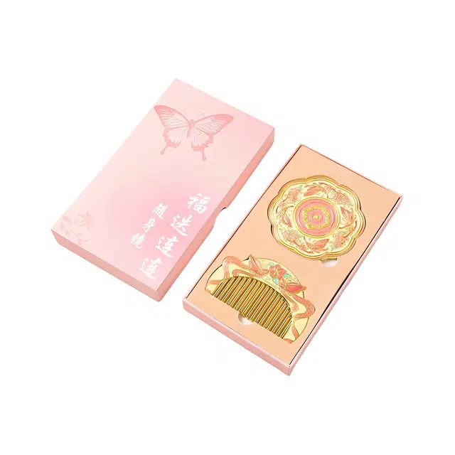 未来枫情 中式国风文创福迭连连随身镜梳子化妆工具 便捷