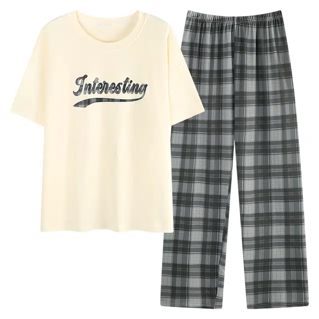 睦隆世家 圆领短袖上衣可外穿家居服长裤春夏季睡衣套装 女款