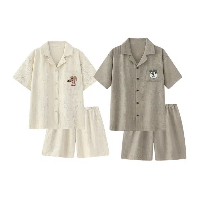 俏韵 翻领短袖短裤云朵棉卡通薄款大码家居服可外穿睡衣套装 男女同款