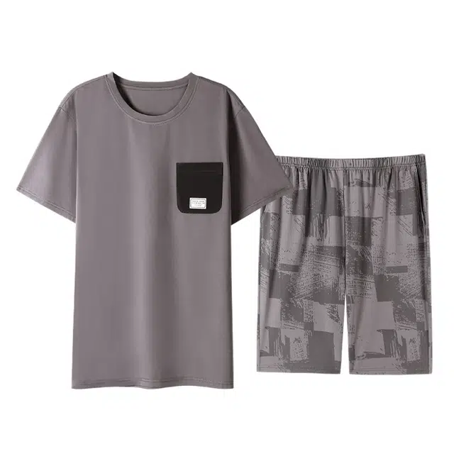 睦隆世家 凉感棉绸短袖短裤家居服薄款冰丝睡衣套装 男款