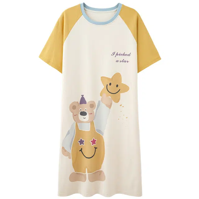 棉基因 亲肤透气舒适柔软卡通动漫休闲短袖睡裙 女款