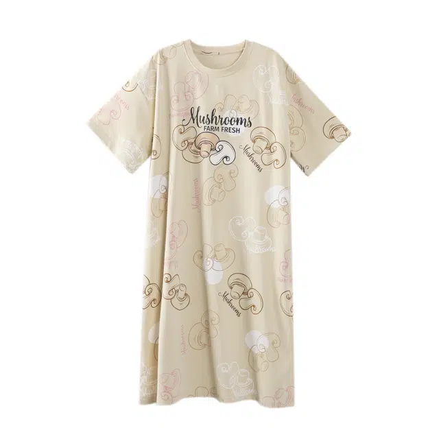 顶瓜瓜 薄款短袖卡通蘑菇满印字母简约休闲家居服夏季睡裙 女款