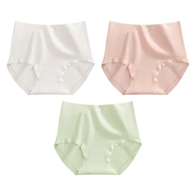 二三二三 纯棉抑菌高腰收腹不卡档不夹臀不卷边亲肤舒适透气不闷三角裤隐形无痕亲肤纯色爱心甜酷可爱少女内裤 女款 组合装