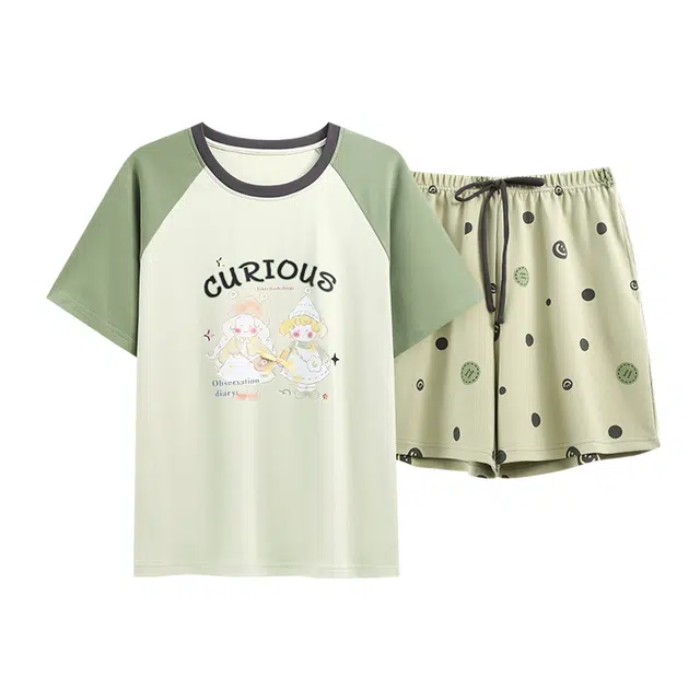 睦隆世家 加大码家居服短袖短裤薄款卡通睡衣套装 女款