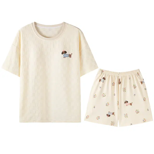 向薇 舒适圆领短袖卡通可外穿家居服睡衣套装 女款