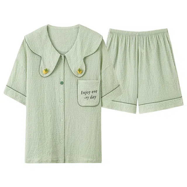 俏佳人 柔软亲肤休闲开衫慵懒短袖公主风家居服睡衣套装 女款