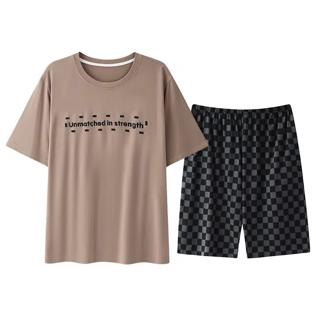 好福份 时尚简约柔软舒适短袖短裤两件套家居服可外穿睡衣套装 男款