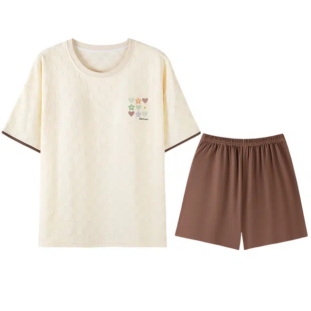 向薇 纯棉可外穿甜美舒适透气短袖上衣家居服睡衣套装 女款