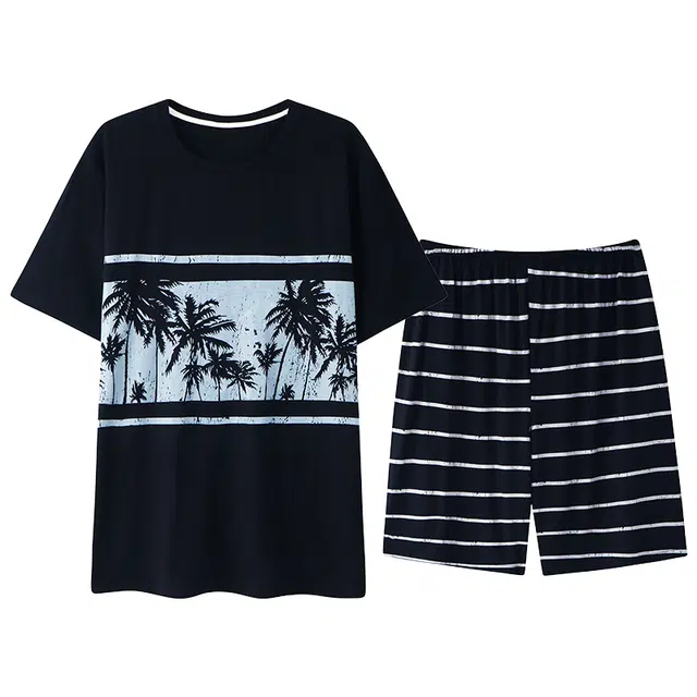 好福份 圆领套头短袖时尚简约透气款睡衣套装 男款