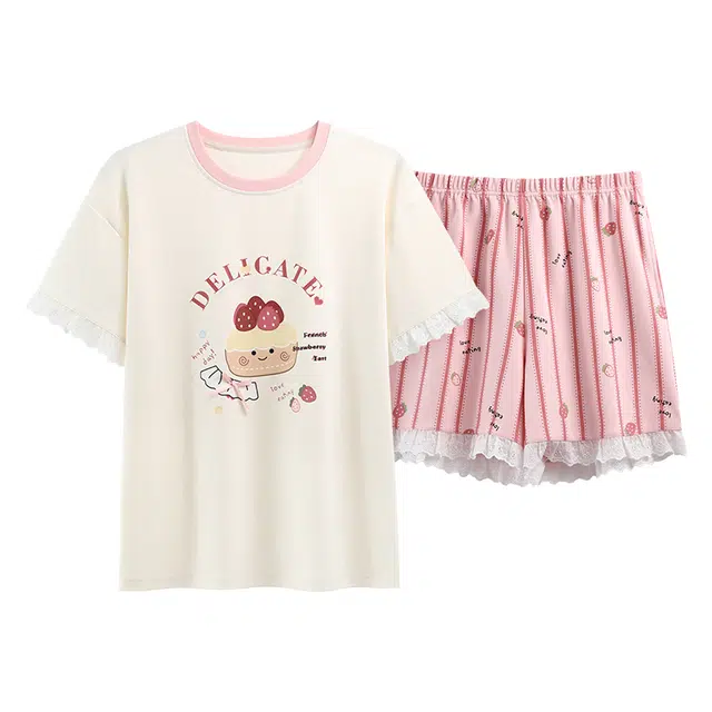 睦隆世家 卡通加大码家居服短袖短裤睡衣套装 女款