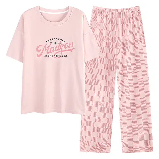 睦隆世家 纯棉短袖长裤可出门外穿家居服睡衣套装 女款