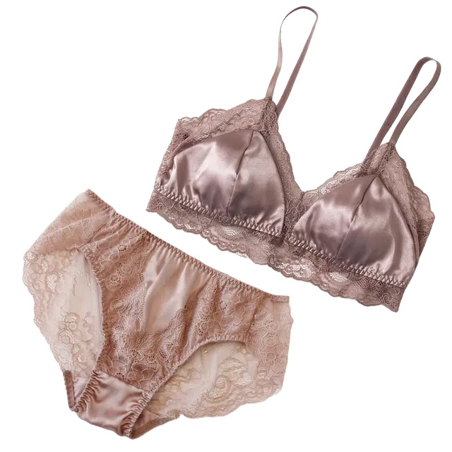 潞优野 舒适系列 小三角杯无钢圈文胸薄款蕾丝法式内衣裤套装 女款